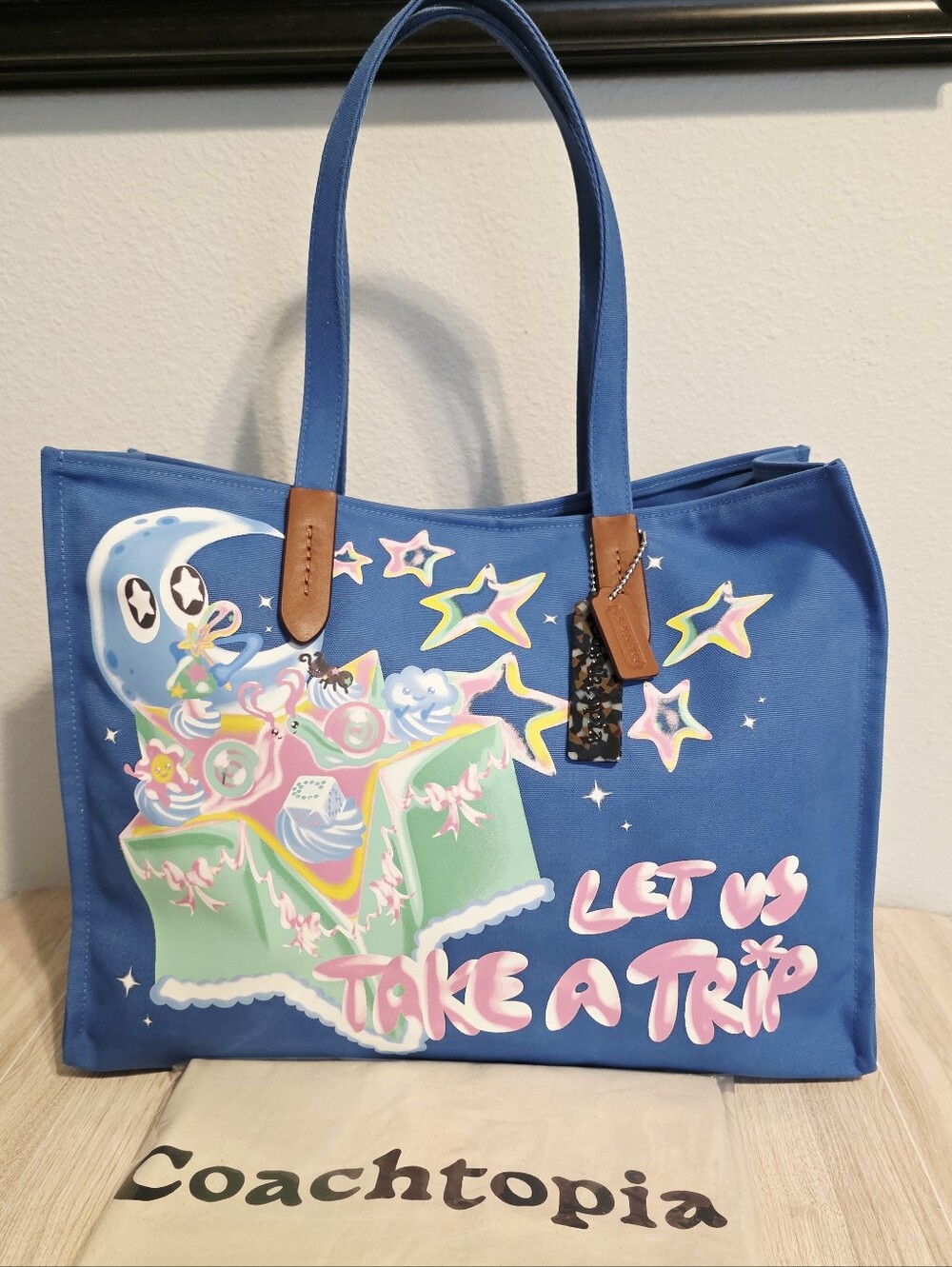 Coach Coachtopia Tote Bag Let Us Take A Trip CL764 Blue Pink Multi Travel Gym